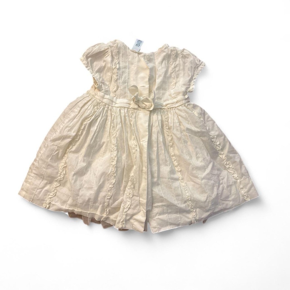 Baby Gap Infant Ivory Ruffle Dress Size 3-6 Months Ivory White Bow Short Sleeve